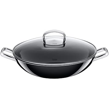 Silit Wok mit Glasdeckel, Ø 32 cm, Silargan Funktionskeramik, induktionsgeeignet, spülmaschinengeeignet, schwarz