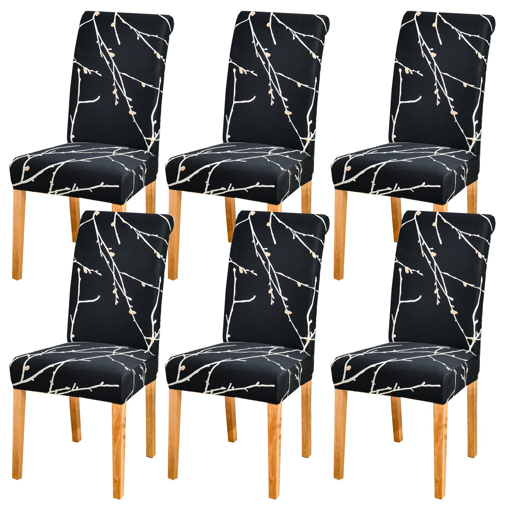 HZDHCLH Chair Covers Set of 4/6 Stretch Modern Chair Slipcovers for Dining Room Kitchen Wedding Party Washable Chair Protector(6pcs,Black Xunxiang)
