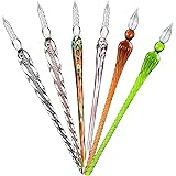 Zonon 6 Pcs Handmade Glass Dip Pen Crystal Glass Signature Pen Calligraphy Glass Pen Vintage Dip Ink Pen Borosilicate Present
