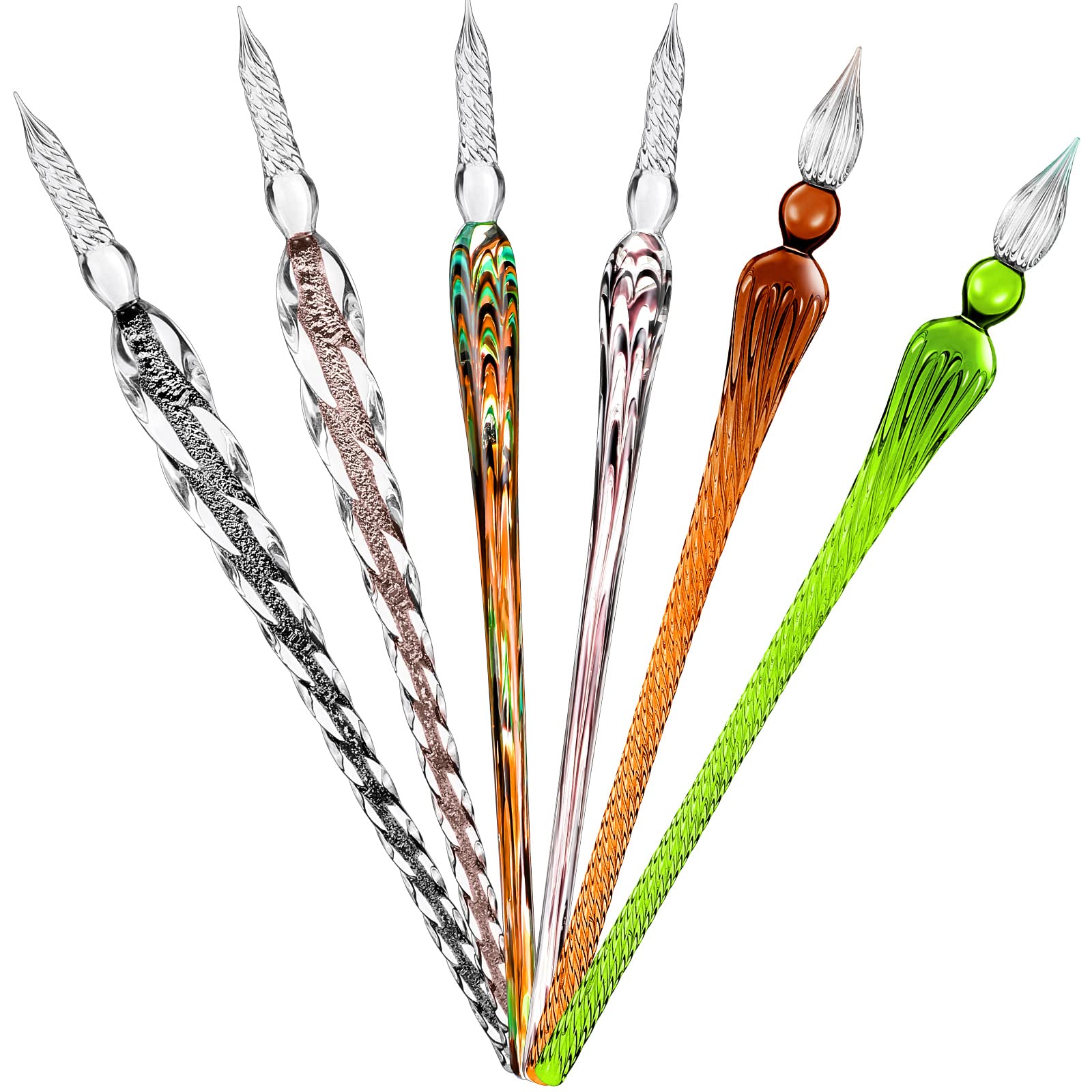 Zonon 6 Pcs Handmade Glass Dip Pen Crystal Glass