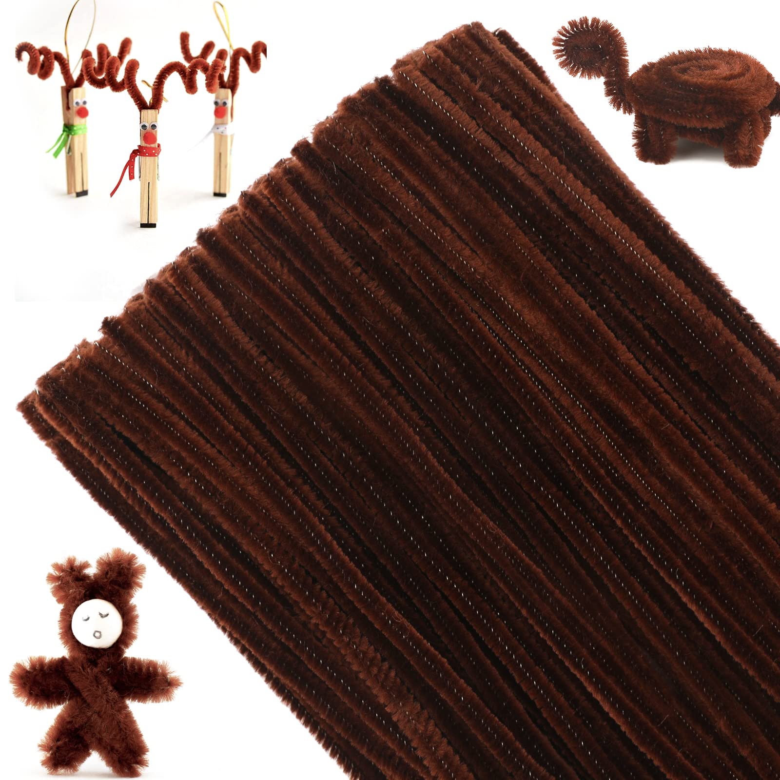 G2PLUS Brown Pipe Cleaner for Craft, 30cm Long Chenille Stem for DIY, 100PCS for Christmas Tree Project Decoration