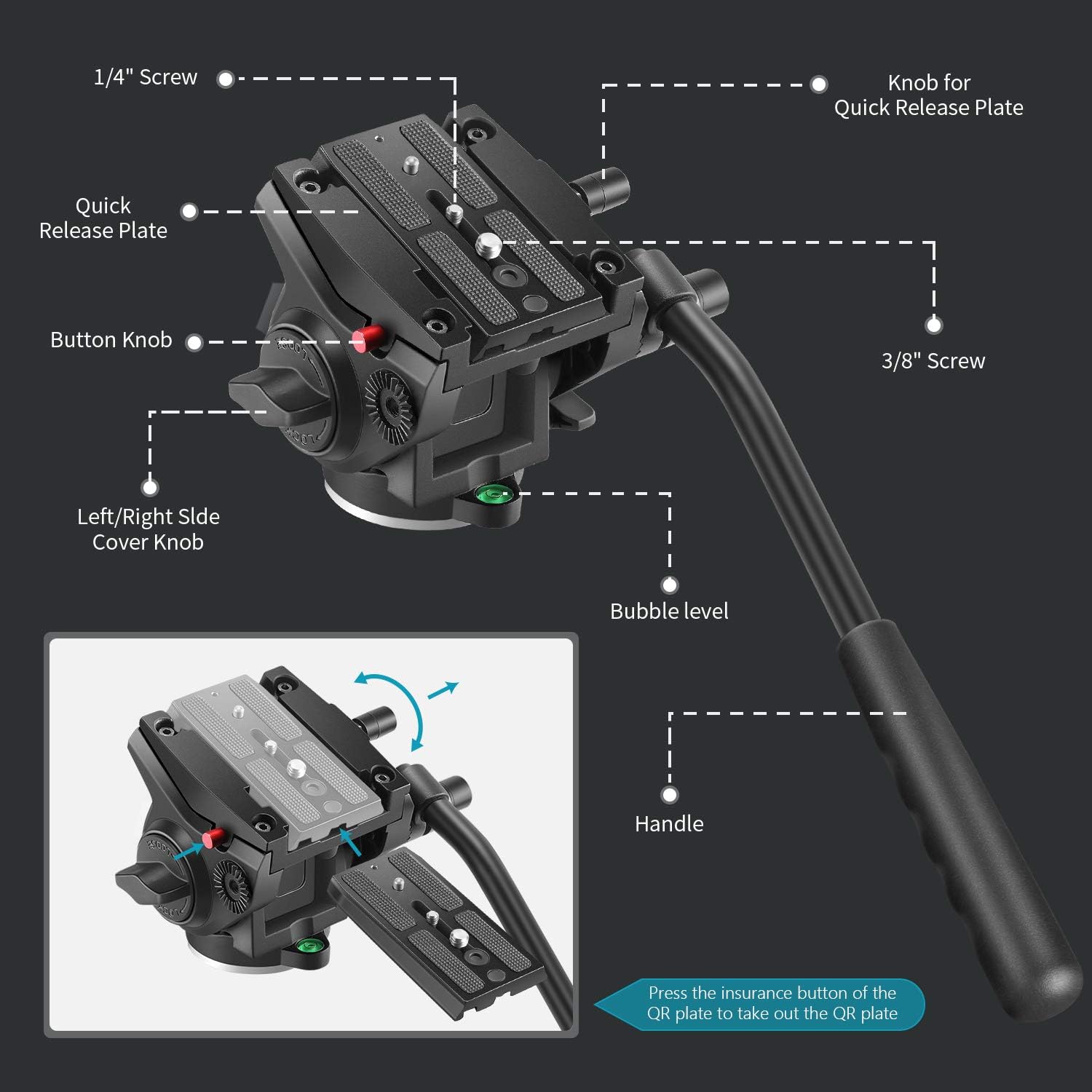 Neewer 2-in-1 Aluminum Alloy Camera Tripod Monopod 70.8inches/180cm with 1/4 and 3/8 inch Screws Fluid Drag Pan Head and Carry Bag for Nikon Canon DSLR Cameras Video Camcorders Load up to 26.5 pounds : Camera & Photo