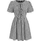 CIDER Mini Dresses for Women Gingham Puff Sleeves Bow Tie Front Dresses Cute Summer Casual Trendy Outfits