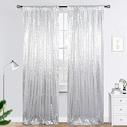 AMZLOKAE Silver Sequin Backdrop 2 Panels 2Ftx7Ft