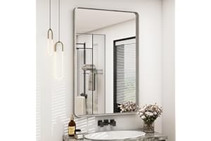 CHARMOR 24x36 Silver Bathroom Mirror for Wall, Brushed Metal Framed Bathroom Vanity Mirror, Modern Rounded Corner Rectangle Mirror, Anti-Rust (Horizontal/Vertical)