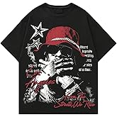 GORGLITTER Men's Y2K Graphic Tee Oversized Crewneck Short Sleeve Drop Shoulder Vintage Boxy Streetwear Casual T Shirt