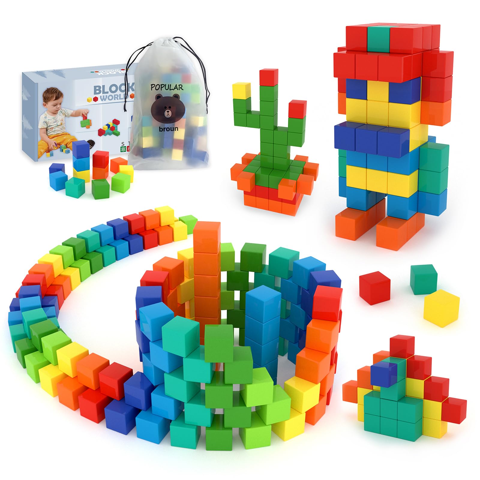 BananMelonBM 100 PCS Magnetic Blocks, Magnetic Building Blocks for Toddlers Age 3-5, Blocks for Kids Ages 4-8,Cubes, Preschool Educational Sensory Magnet Toys for Boys and Girls