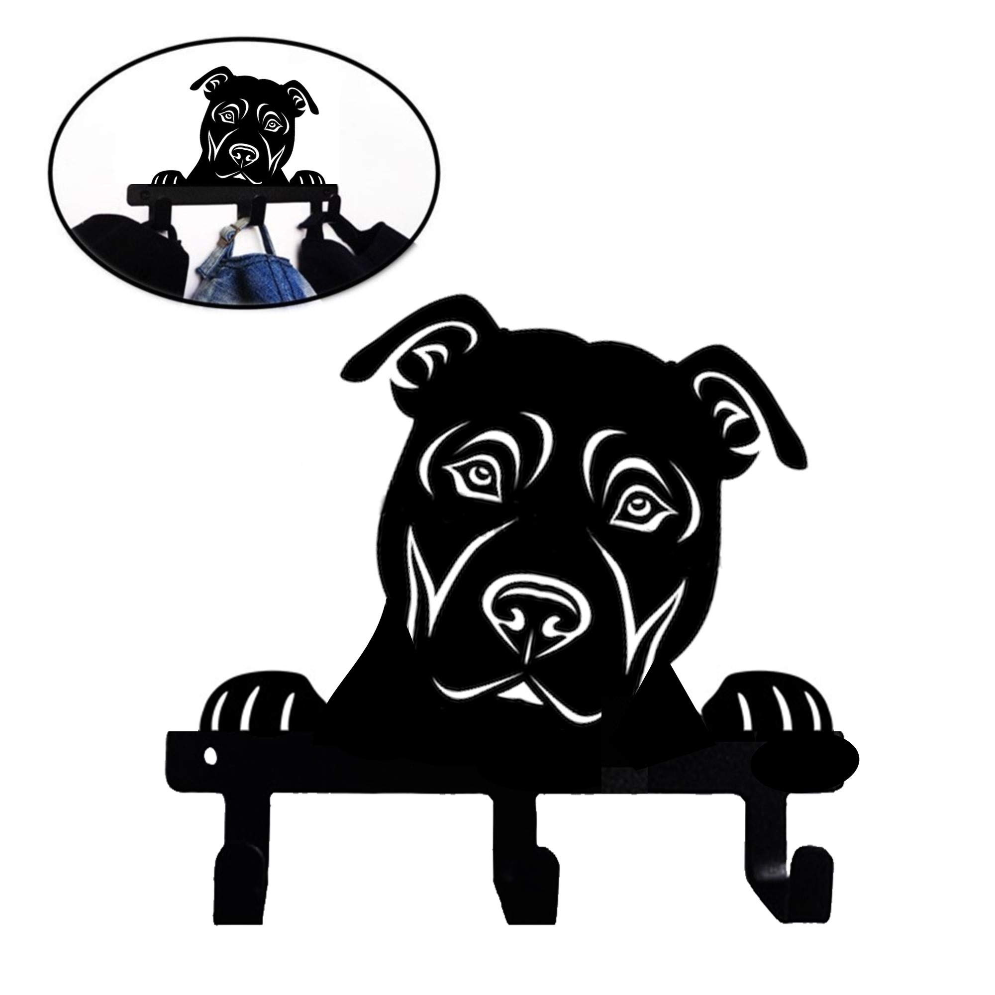 American Pit Bull Terrier Rescue Dog Shape Peek a Boo Metal Coated Bathroom Clothes Towel Wall Mounted Hook Kitchen Mudroom Bedroom (Portrait)