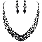 BriLove Women's Wedding Bridal Austrian Crystal Marquise Cluster Collar Necklace Dangle Earrings Set
