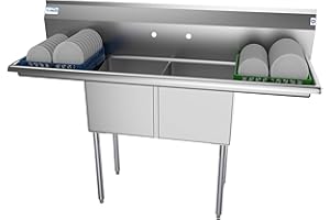 KoolMore 2 Compartment Stainless Steel NSF Commercial Kitchen Prep & Utility Sink with 2 Drainboards - Bowl Size 15" x 15" x 12", Silver,SB151512-15B3