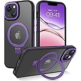 DUEDUE for iPhone 14 Case Magnetic, Phone Case for iPhone 13 with Stand[Compatible with Magsafe], Translucent Matte Back Cover Slim Shockproof Phone Case for iPhone 13/14 6.1", Purple/Black