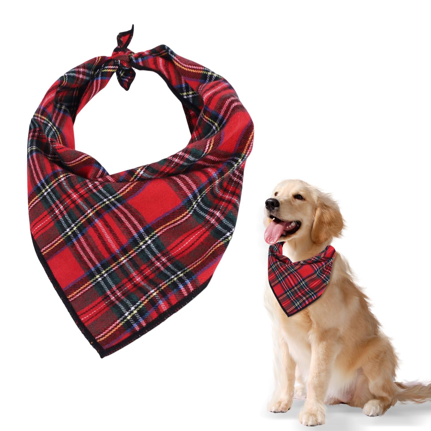 AOVNA Red Tartan Dog Bandana Christmas Dog Bandanas Classic Plaid Reusable Washable Pet Triangle Scarf Pet Bandana Pets Costume Accessories