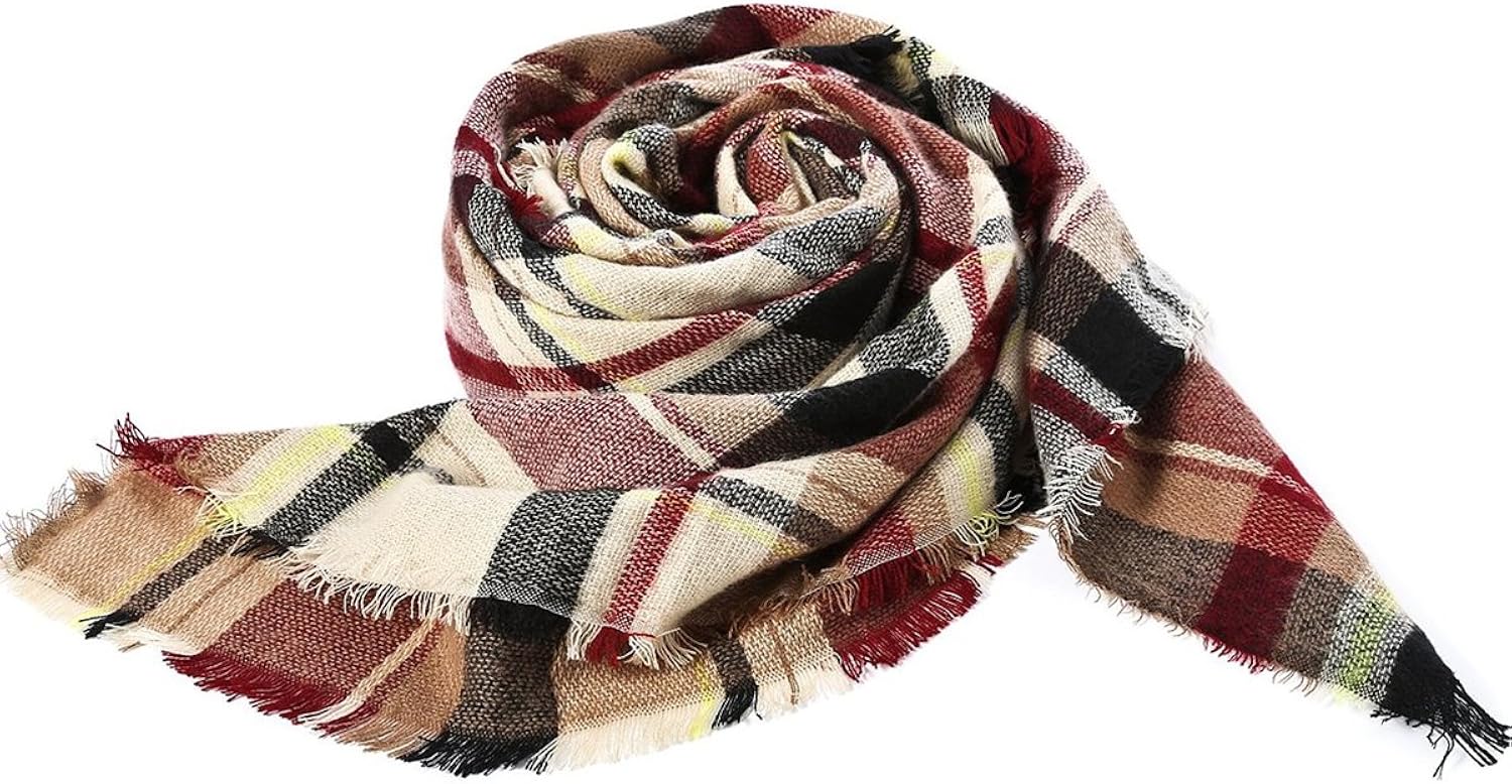 Women's Fall Winter Scarf Classic Tassel Plaid Scarf Warm Soft Chunky Large Blanket Wrap Shawl Scarves Pink Scarf at  Women’s Clothing store