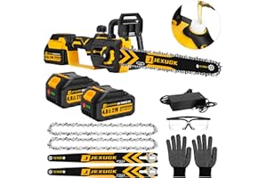 JEXUGK 12" Brushless Cordless Chainsaw, Hand Held Cordless Chain Saw with 2 x 4.0Ah Battery, Portable Small Mini Chainsaw with 2 x Chain Guide, Electric Motosierra for Wood Cutting Tree Pruning