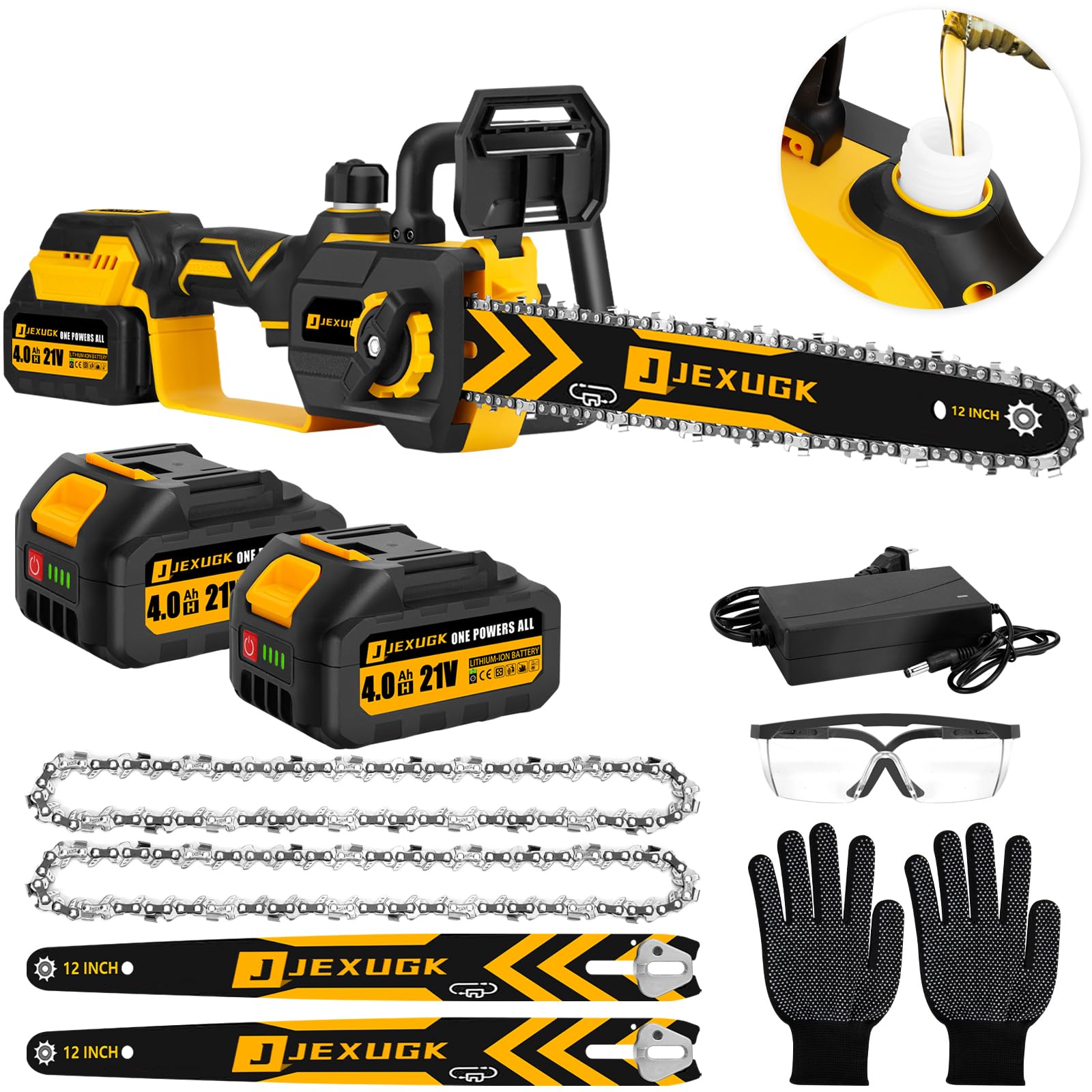 Photo 1 of (see all images) JEXUGK 12" Brushless Cordless Chainsaw, Hand Held Cordless Chain Saw with 2 x 4.0Ah Battery, Portable Small Mini Chainsaw