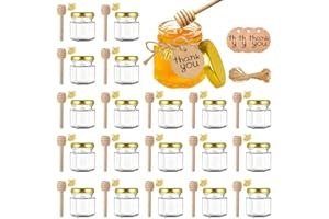 Golibra 20PCS Mini Honey Jars: Bee Themed Hexagon Glass Honey Jars - Golden Lids Wooden Dippers Bee Pendants Thank You Tags Twine - Ideal for Baby Shower Bridal Wedding Favors Birthday Party Favor