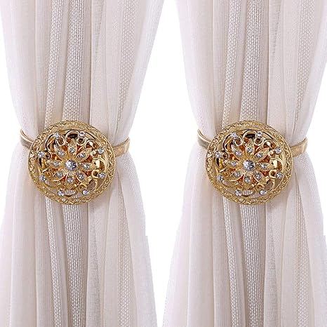 Amazon カーテンタッセル クリスタルカーテンタイバックフラワーカーテンクリップバックル付きストレッチワイヤーロープ用ホームオフィスの装飾2パック Color 4 Size Free Size カーテン オンライン通販