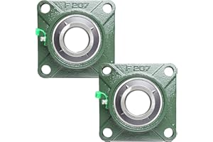 2 Pack UCF207-22 Pillow Block Bearing – Square Flange 4 Bolt Mounted Pillow Block Bearings – Bearing Steel Bearings with 1-3/