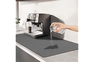 MOOONGEM Coffee Mat Dish Drying Mats for Kitchen Counter Under Sink Mats for Kitchen Waterproof Coffee Bar Accessories Fit Under Coffee Maker Coffee Machine Coffee Bar Mats for Countertop (Deep Gray, 12"*19")