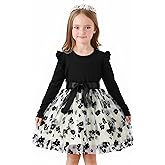 Suniihuey Cute Toddler Girl Princess Tulle Dress Long Sleeve Cotton Sundress Little Girls' Party Dresses,Size 2-9 Y