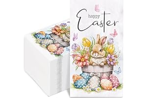 GENERIC AnyDesign 50 Sheet Happy Easter Guest Napkins Bunny Flower Easter Eggs Disposable Decorative Hand Paper Napkin Towel for Bathroom Party Supplies Table Decor, 15.7 x 13 Inch