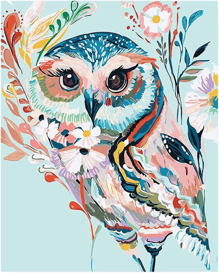 Painting Oil Painting Owl for Adults by Number Kits, DIY Paint by Numbers, Canvas Oil Painting Kit for Kids Adults, Drawing Paintwork with Paint Brushes Colorful Owl