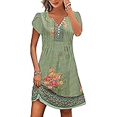 ETCYY Women's Casual Dress Short Sleeve Sundresses Vacation Summer Dresses 2026 Beach Spring A-Line Tshirt Dress with Pockets