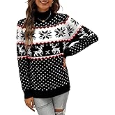 Kocowoo Women's Ugly Christmas Sweater Snowflake Reindeer Pattern Sweaters Crew Neck Cute Xmas Knit Pullover Tops