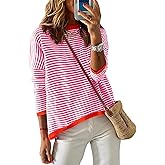 NARURAL Womens Striped Lightweight Cotton Sweaters Long Sleeve Crew Neck Color Block Casual Knitted Pullover Tops