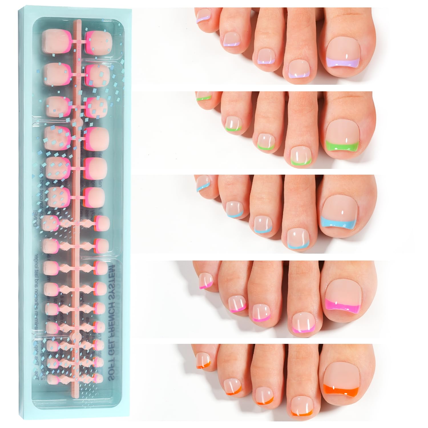 Photo 1 of Vansiho Brighter Pastel Press on Toenails Short, French Tips Toenail Press on Square for Women, Soft Gel Fake Toenails, Acrylic Nails Soak off Toenail Home DIY 15 Sizes
