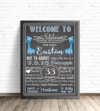 Amazon Com Dozili Blue Giraffe Baby Shower Decorations Chalkboard