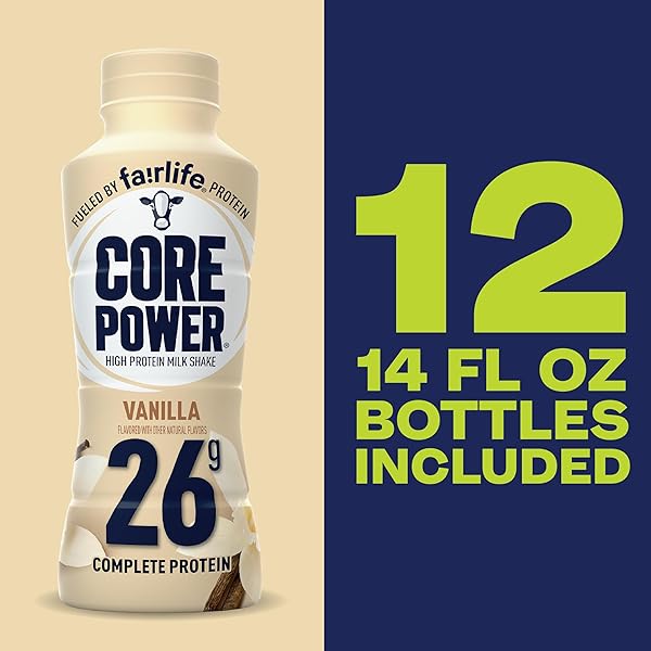 CORE POWER PROTEIN SHAKE, VANILLA, 26G BOTTLE, 14OZ, 12 PACK