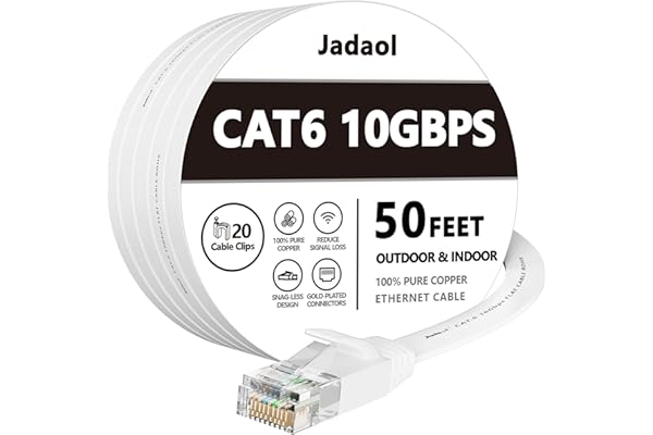 Cat 6 Ethernet Cable 50 ft, Outdoor&Indoor 10Gbps Support Cat8 Cat7 Network, Flat Internet RJ45 LAN Patch Cords, Solid High S