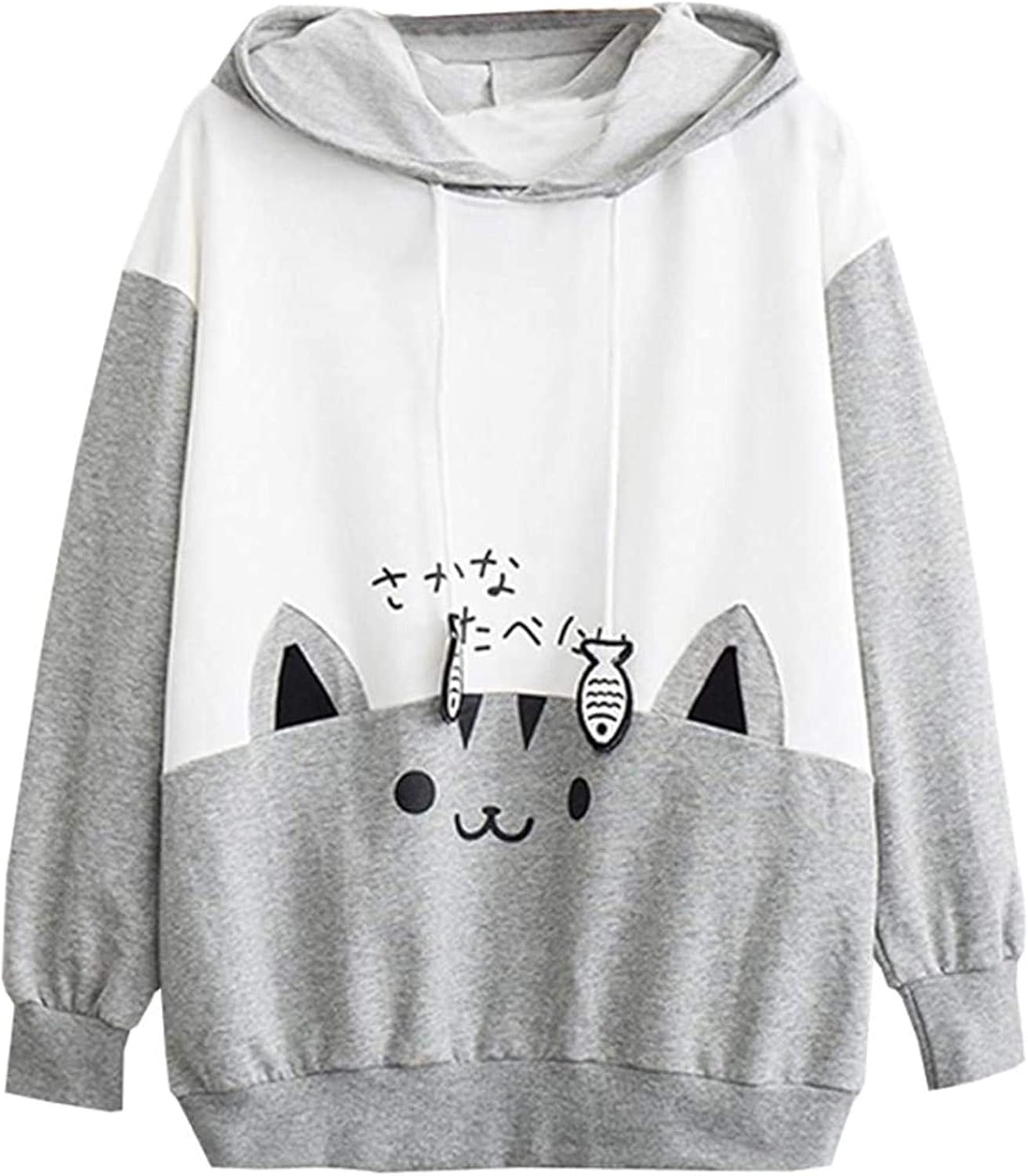Women Teen Girls Cat Hoodie Sweatshirt Cute Cat Print Pocket Pullover