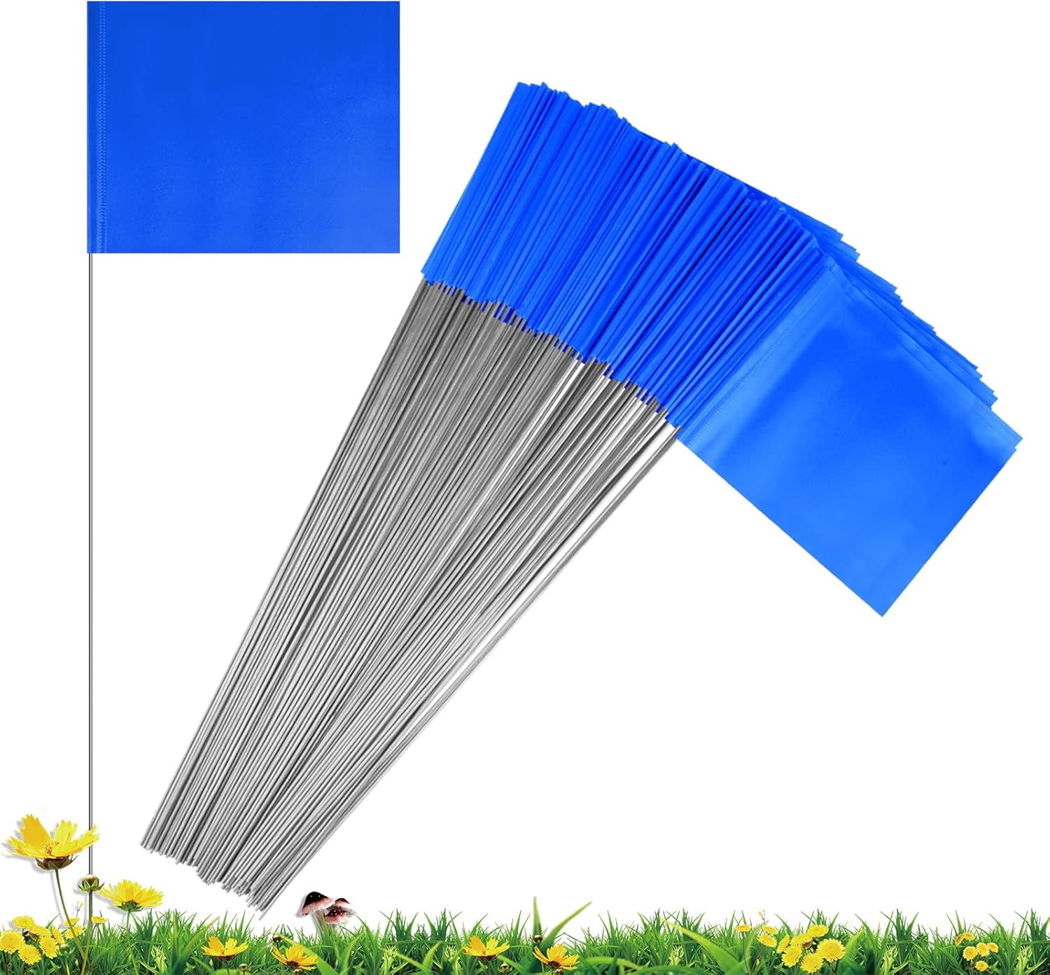 Flags - IKAYAS 100 Pack Marking Flags Marker Flags for Lawn 4*5*15 Inch Blue PVC Small Yard Flags Yard Marking Flags Lawn Flags, Garden Flags, Survey Flags, Yard Markers, Irrigation Flags, landscape flags