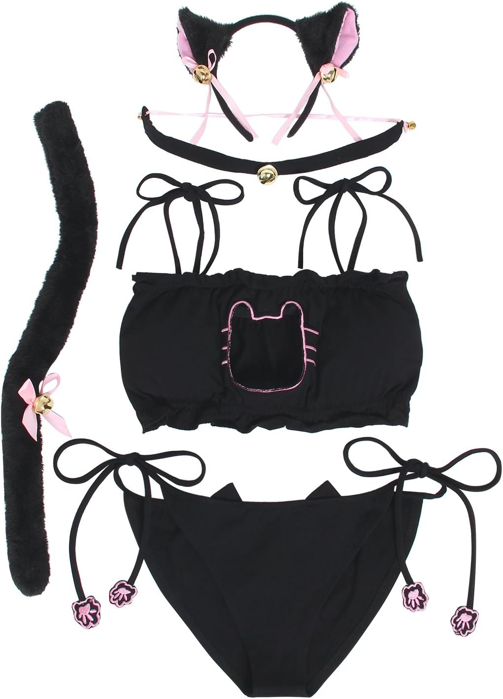 JustinCostume Women's Cosplay Lingerie Set Kitten Keyhole Cute Sexy Outfit