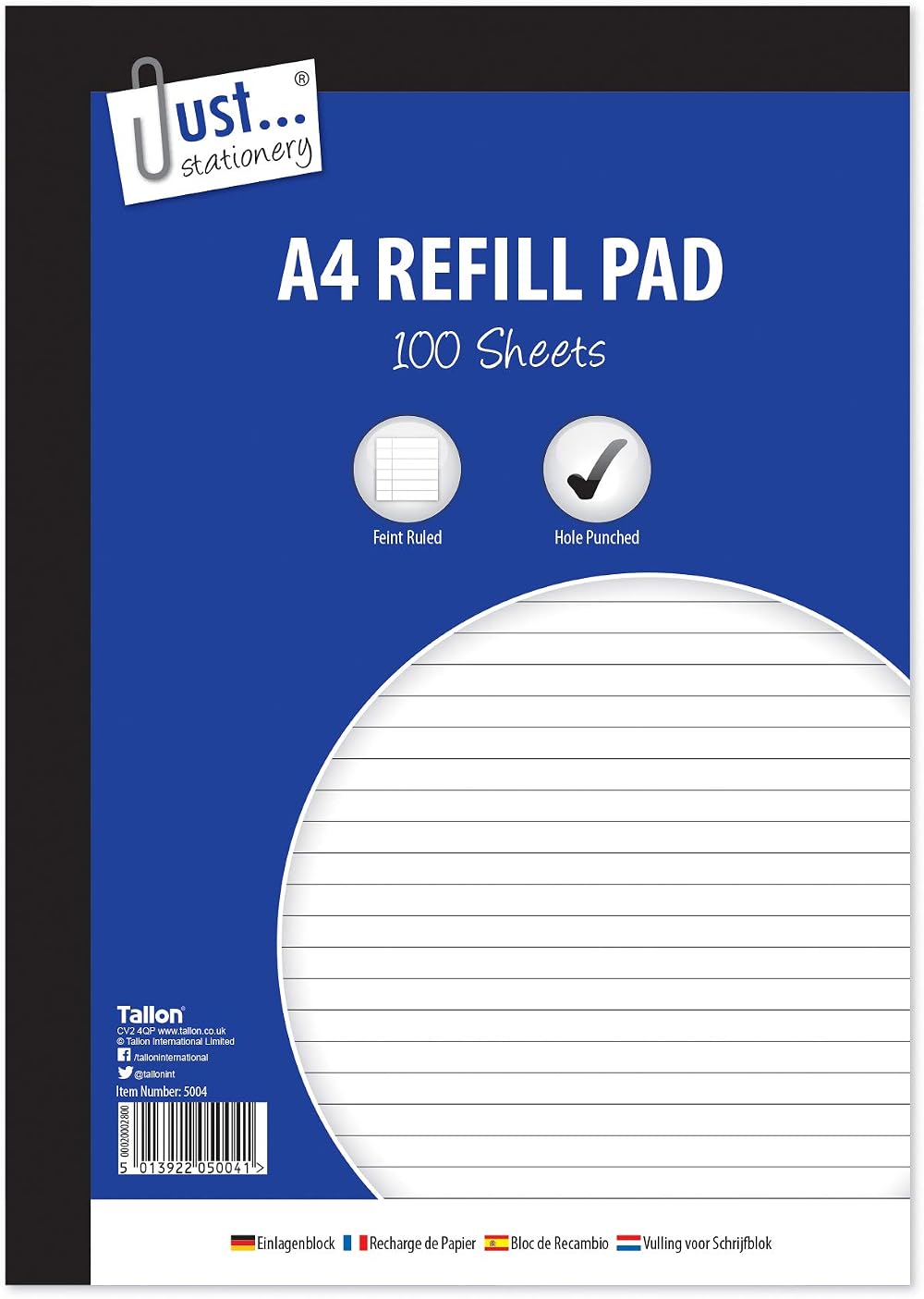 Just stationery 100 Sheet A4 Refill Pad White 53gsm Side Bound 2 Ring