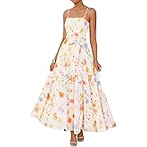 ZESICA Women's Summer Floral Maxi Dresses 2026 Sleeveless Spaghetti Straps A Line Flowy Wedding Guest Sundress with Belt