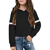 Haloumoning Girls Fashion Hoodies Kids Cute Striped Long Sleeve Crop Tops Hooded Sweatshirts 5-14 Years