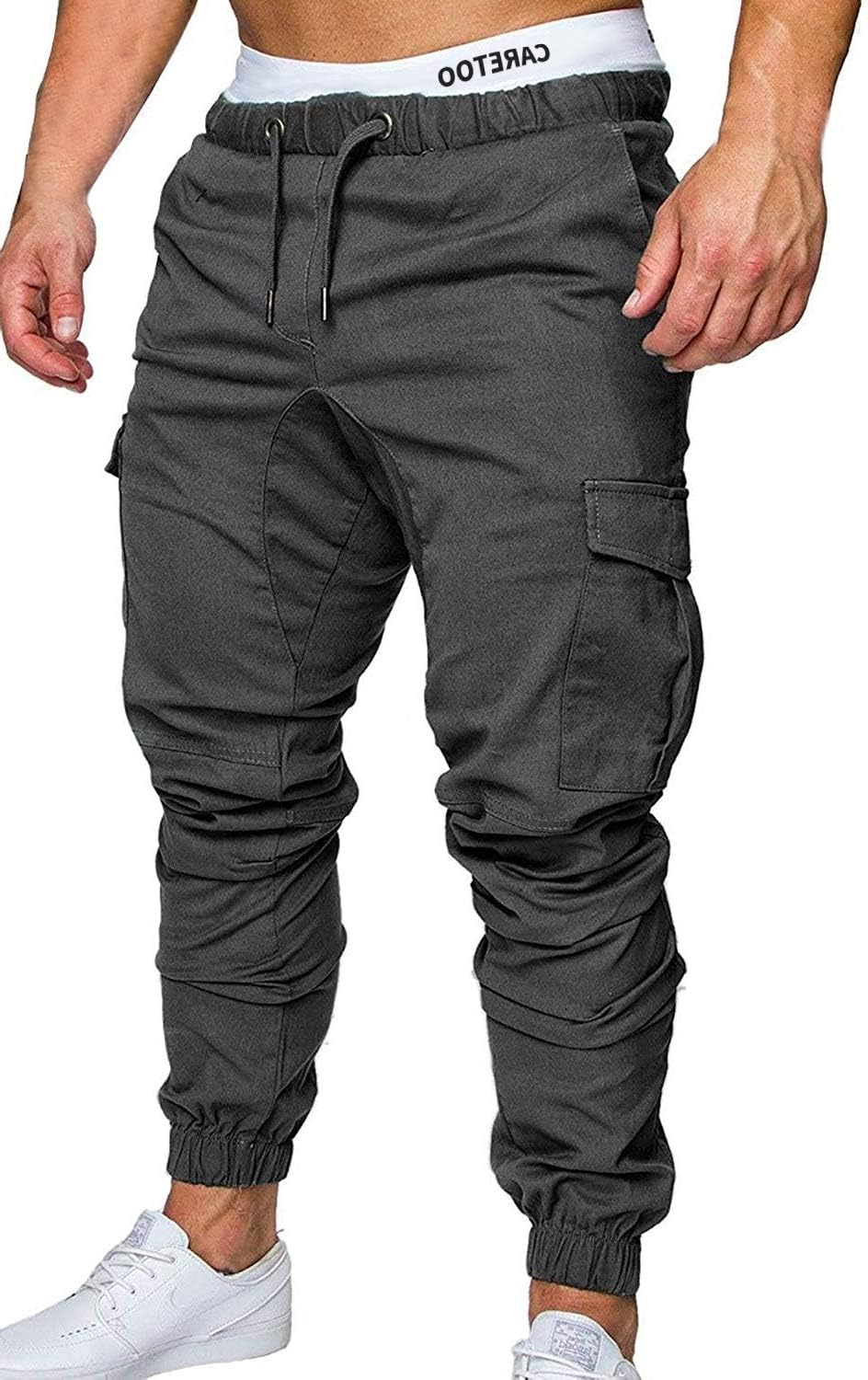 CARETOO Men's Pants Autumn Winter Stretch Leisure Trousers Dark Grey