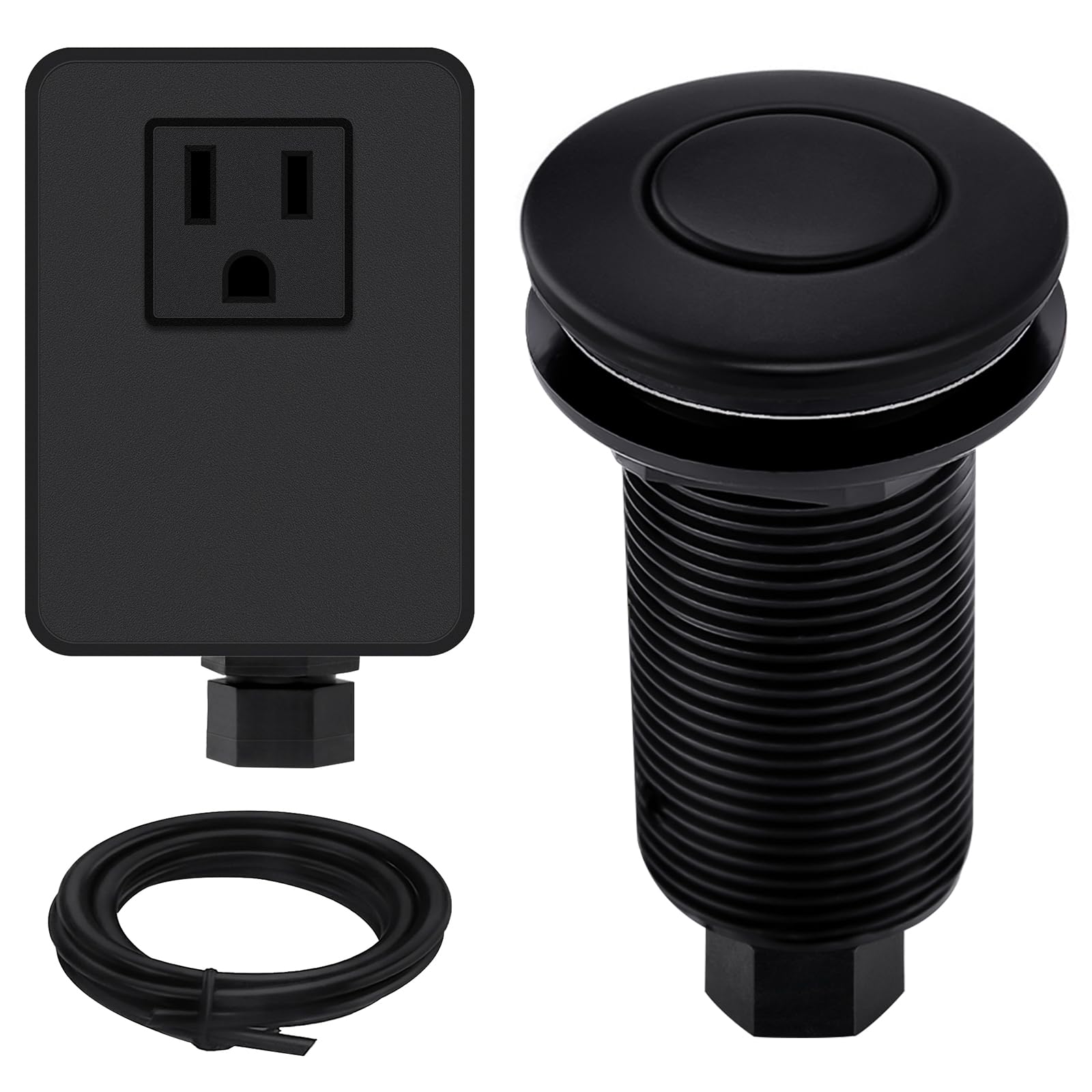 SINKINGDOM Garbage Disposal Air Switch Kit with Long Button, Matte Black (Brass Cover)