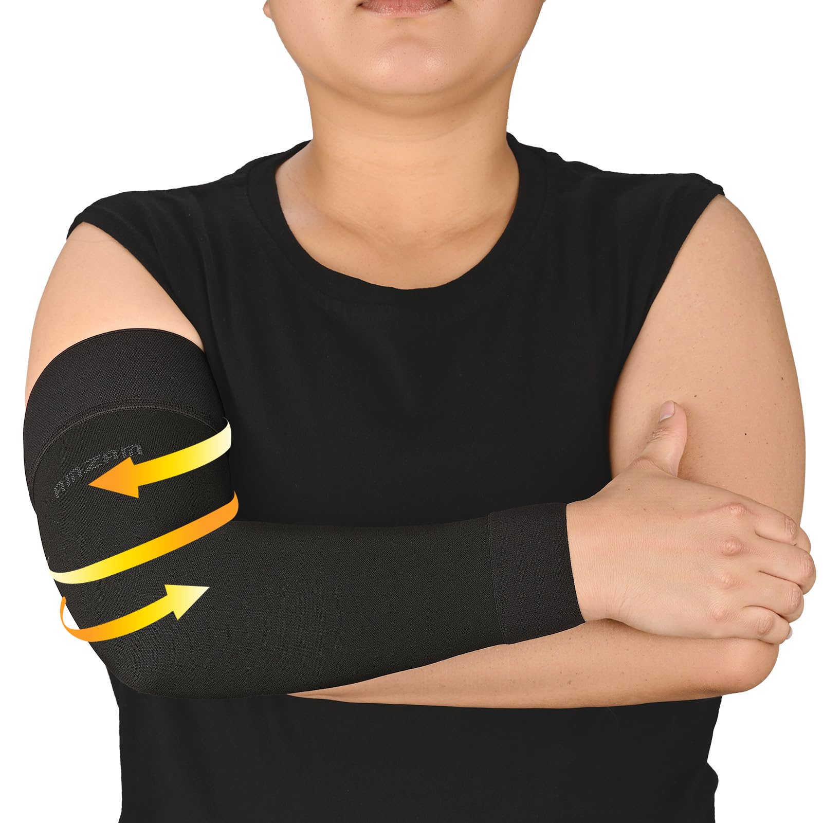 AMZAM® Medical Compression Arm Sleeve for Women & Men, 20-30 mmhg Graduated Compression Brace with Silicone Band for Pain Relief, Lymphedema, Edema, Swelling, Arthritis, Black L