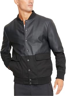 Kenneth Cole Mens Faux-Leather Bomber 