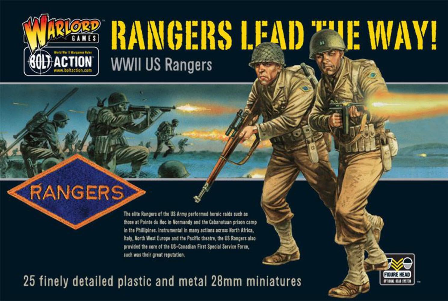 Warlord GB-A2 - WW2 US Rangers 28mm Figures - Bolt Action - 25x 1/56th Wargaming Minatures