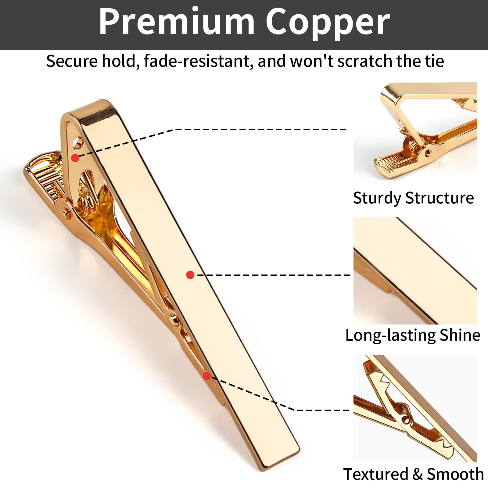6 Pcs Tie Clips for Men, 6 Classic Colors Shiny & Glossy Tie Bar, Ideal for Father, Husband, Boyfriend, Business, Wedding, Tie Pins with Gift Box