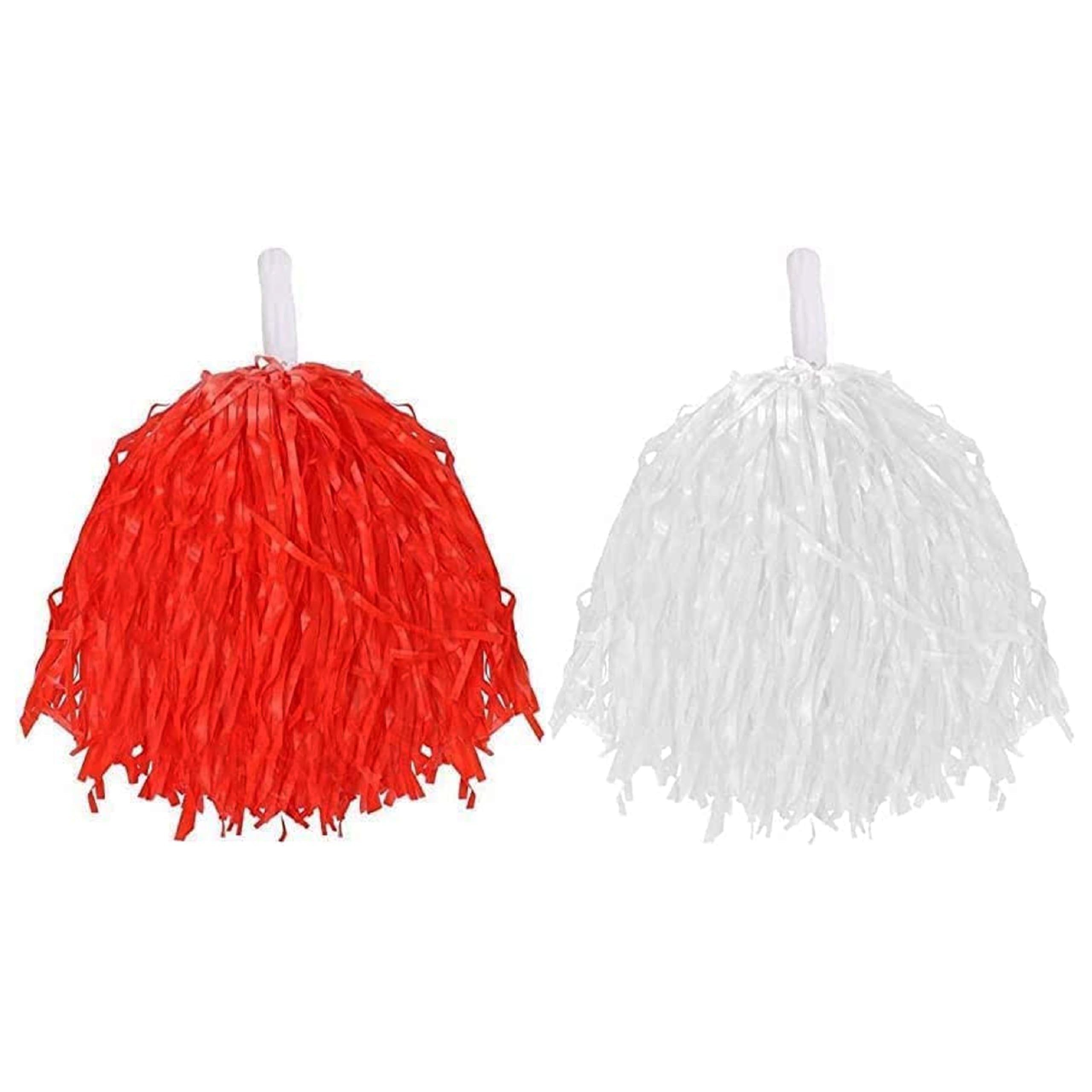 Cheerleader Pompoms Fancy Dress Costume Accessory Lightweight Pom Poms With Grip Handles for Kids & Adults. Colour: Red & White