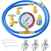 Mudder R134a AC Refrigerant Recharging Hose Kit, Right Angle 410 Adapter | with Gauge Bullet Piercing Valve R12 R22 Can Tap Valves Female Puncture Type Can Tap Self-Sealing Adapter Quick Coupler