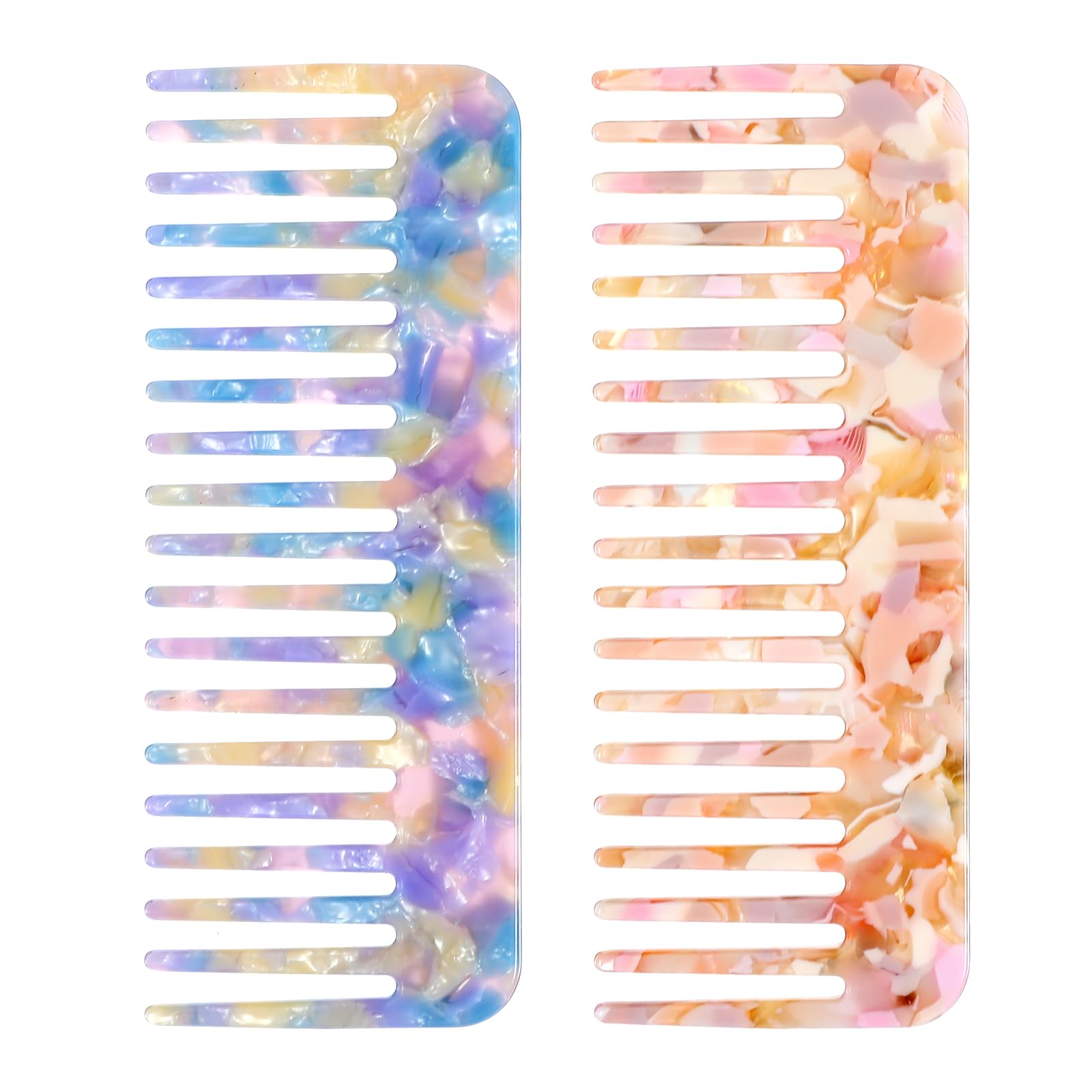 Mabor Tortoise Shell Detangling Comb 2 Pack - Wide Tooth Acetate Styling for Wet and Dry Thick Curly Wavy Hair