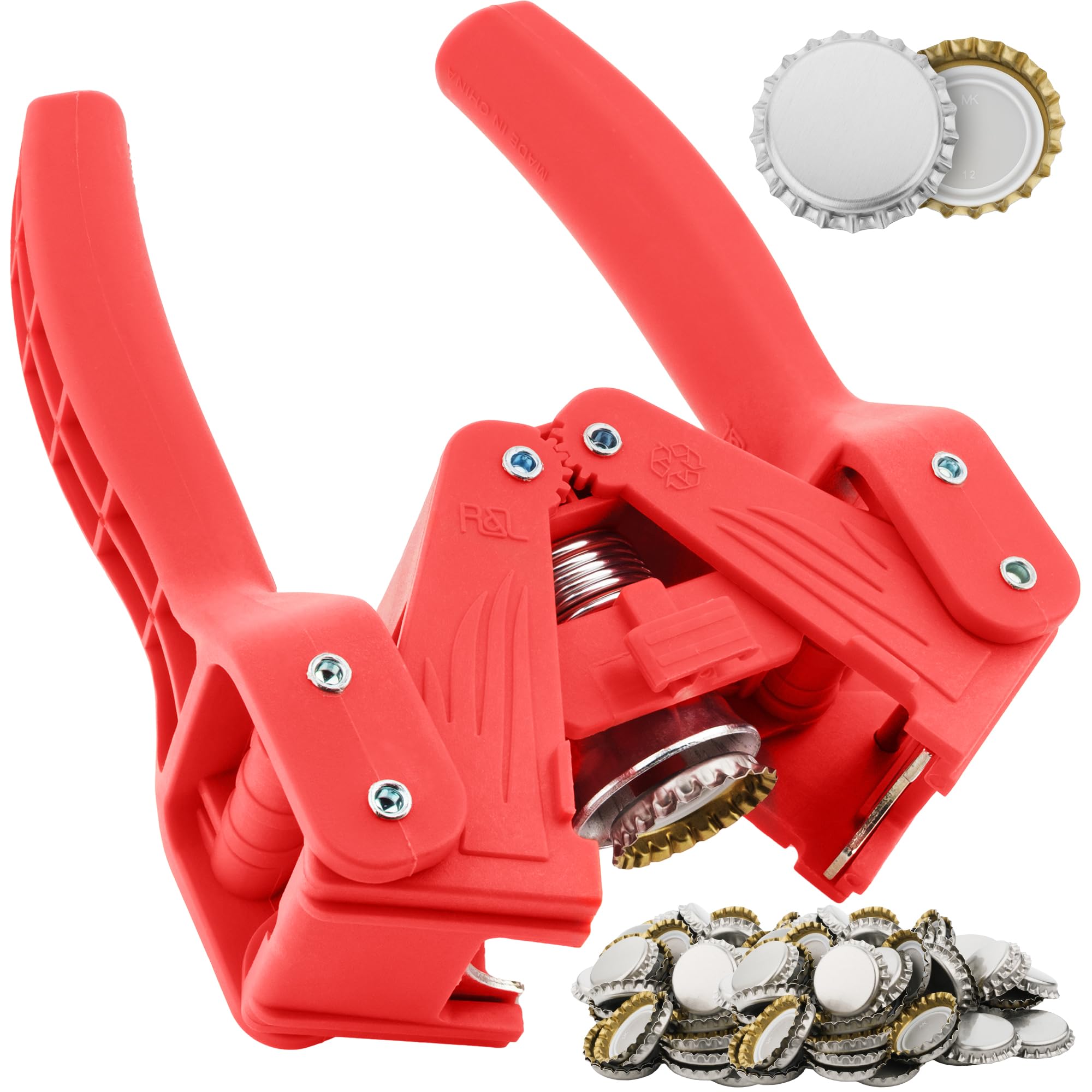 Bottle Capper Including 300 FREE Caps For Home Brew Beer Making or Lemonade Glass Bottles - Easy To Cap