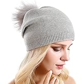 Women Knit Wool Beanie - Winter Fashion Solid Wool Hats Real Removable Raccoon Fur Pom Pom Warm Ski Beanie